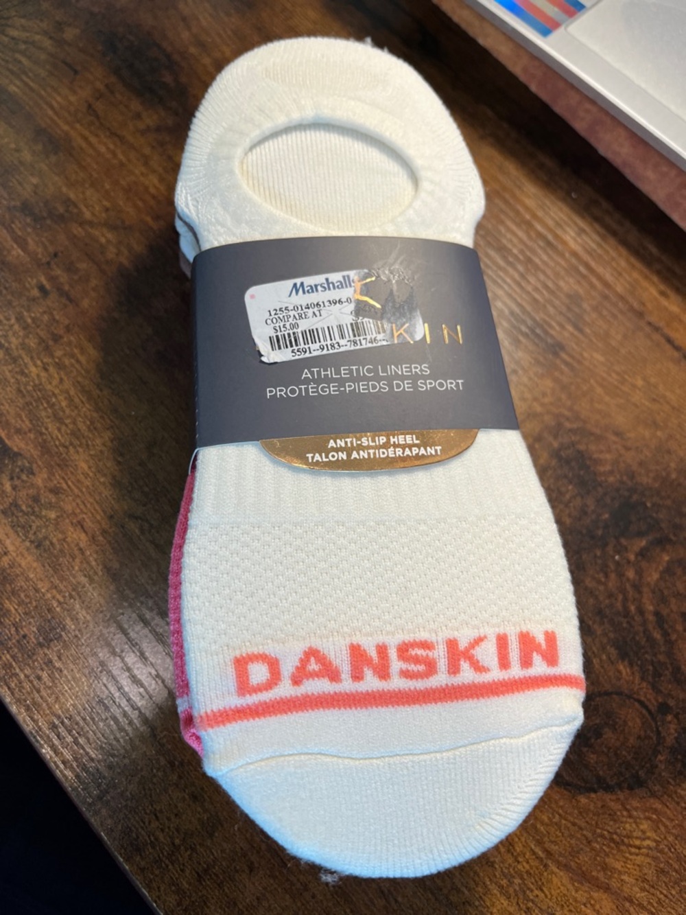 Danskin White Athletic Liner No-Show Socks with Pink Trim